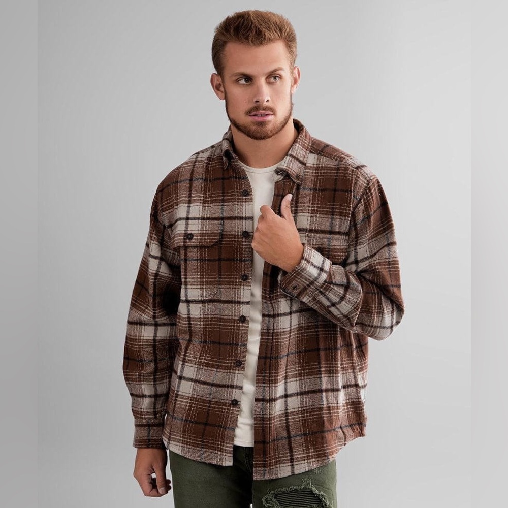 Wolverine Glacier Heavyweight Flannel Shirt XXL Brown Plaid Cotton Workwear